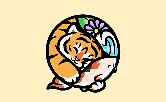 老虎抱鱼图标logo