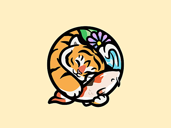 老虎抱鱼图标logo